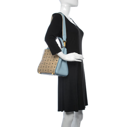 MCM Visetos Small Corina Shoulder Bag Beige Sky Blue 3 of 19