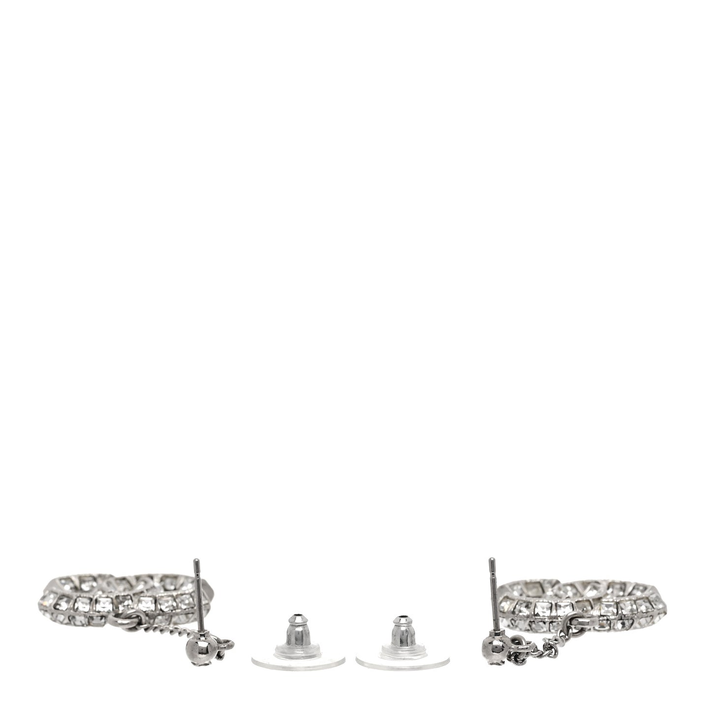 Baguette Crystal CC Drop Earrings Silver