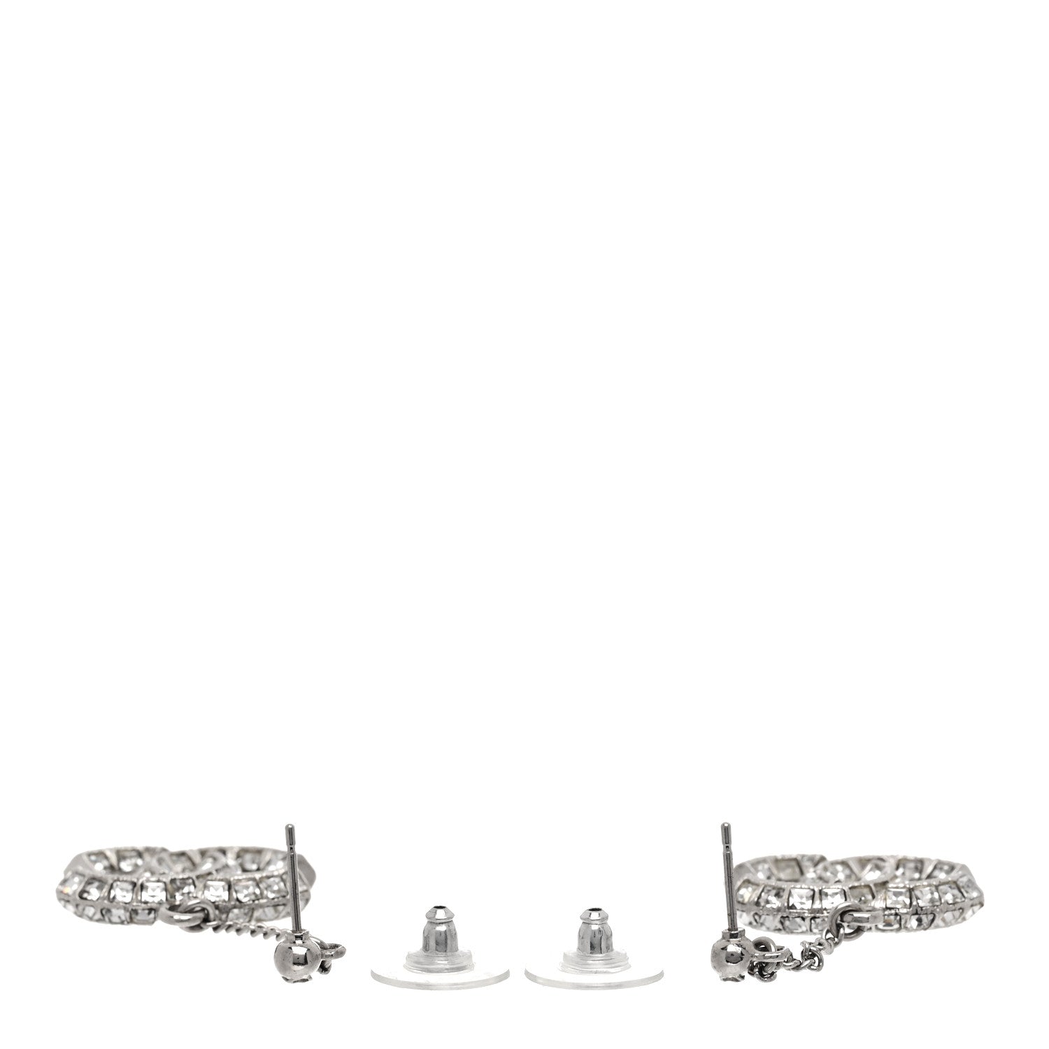 Chanel Baguette Crystal CC Drop Earrings Silver 3 of 5