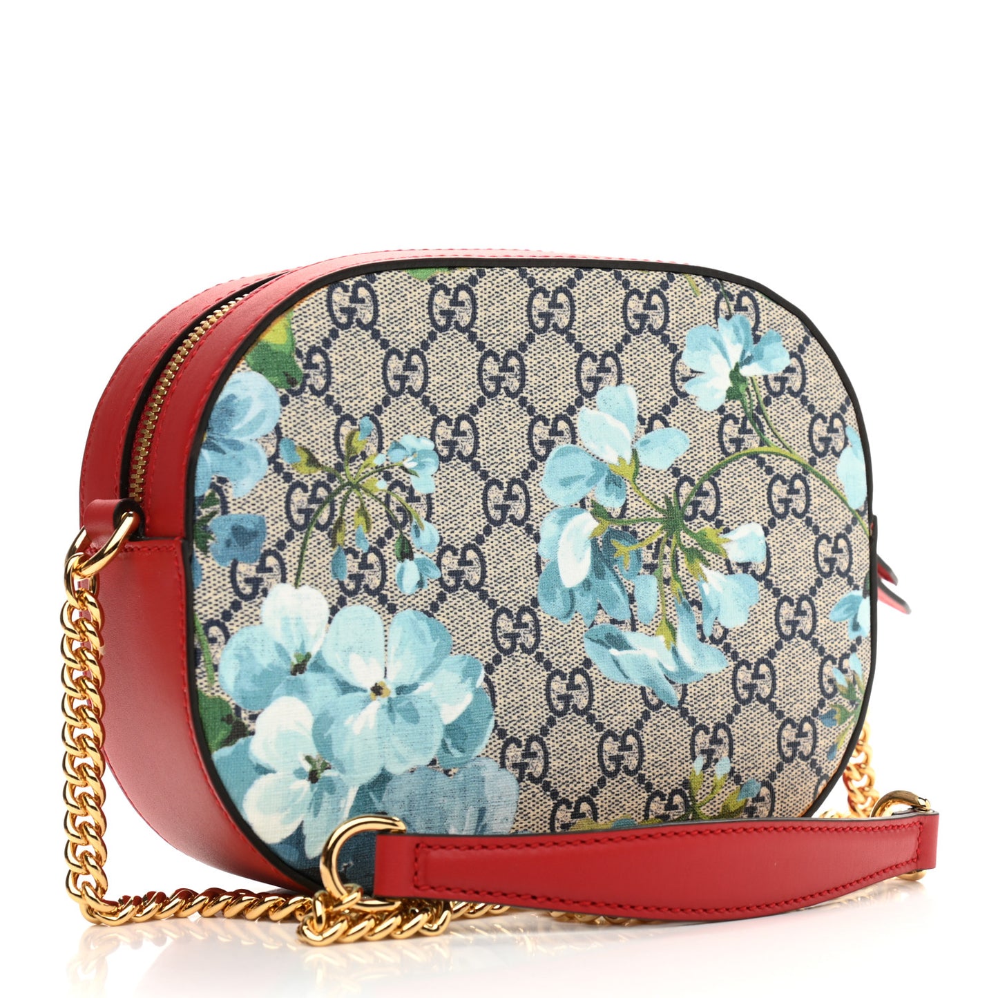GG Supreme Monogram Blooms Mini Chain Shoulder Bag Beige Blue Navy Hibiscus Red
