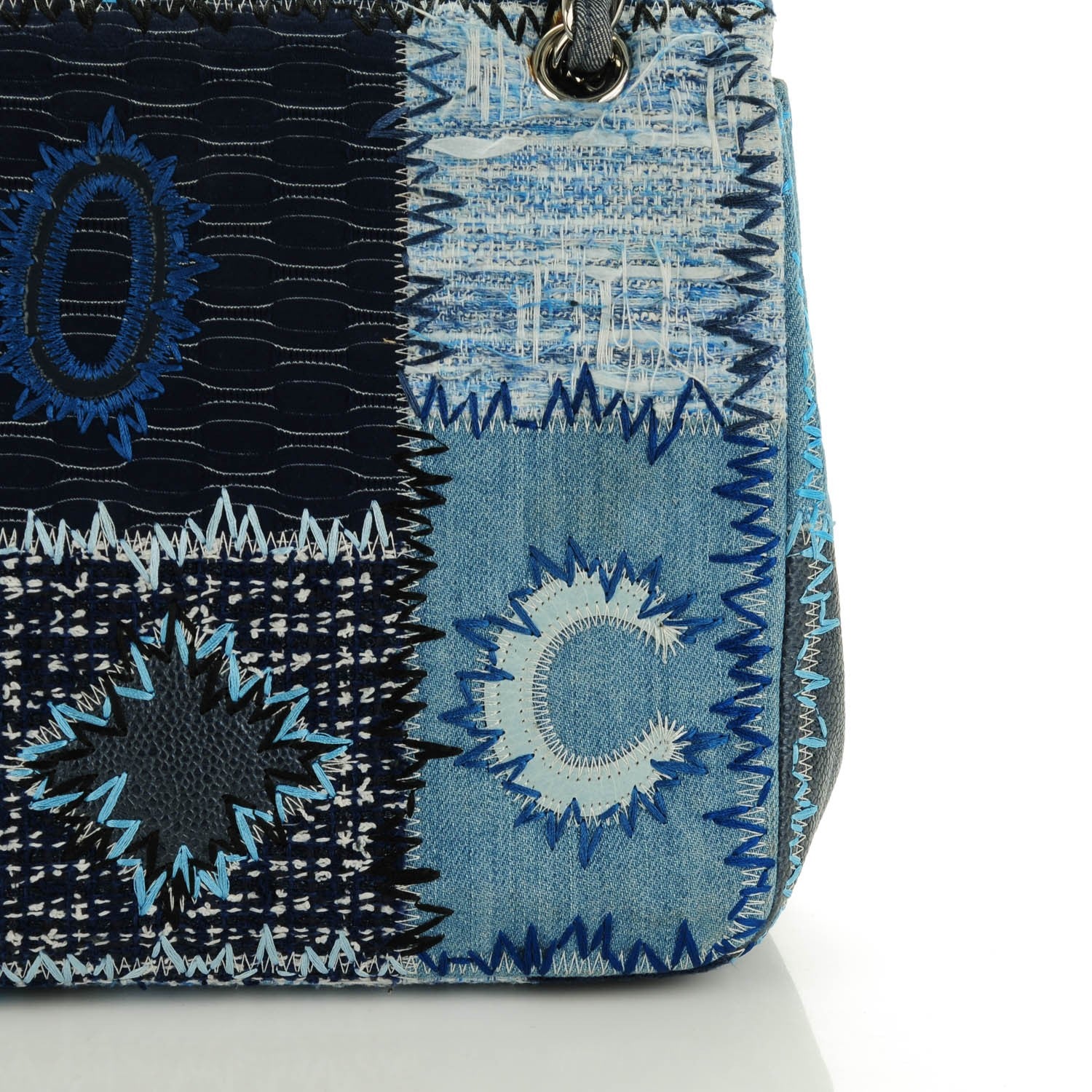Chanel Denim Tweed Patchwork Jumbo Single Flap Blue 9 of 11