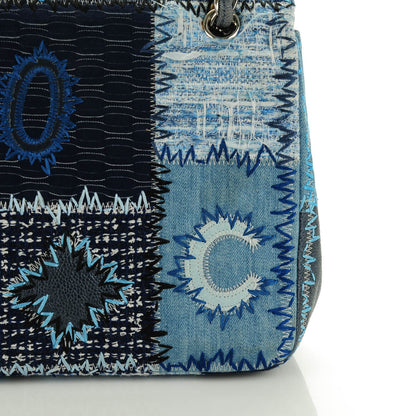 Chanel Denim Tweed Patchwork Jumbo Single Flap Blue 9 of 11