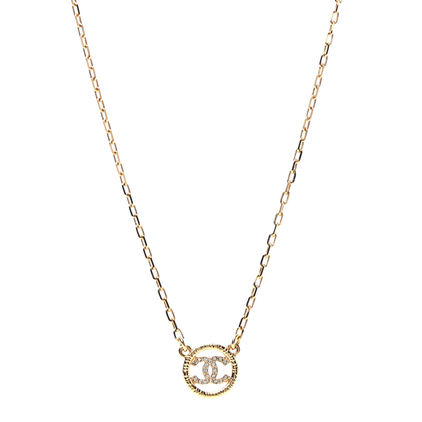 Crystal Metal CC Round Pendant Necklace Gold