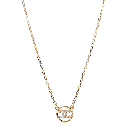 Chanel Crystal Metal CC Round Pendant Necklace Gold 1 of 7