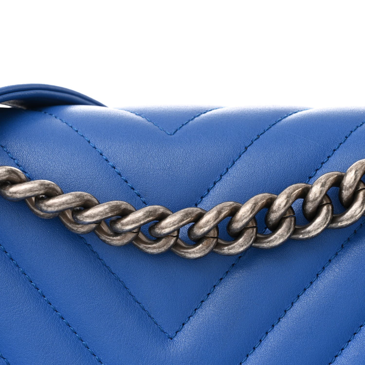 Chanel Calfskin Chevron Quilted Large Boy Flap Blue 8 of 12