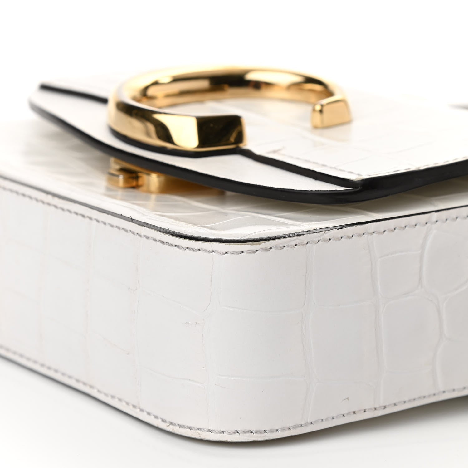 Chloe Calfskin Crocodile Embossed Mini C Double Carry Brilliant White 9 of 9