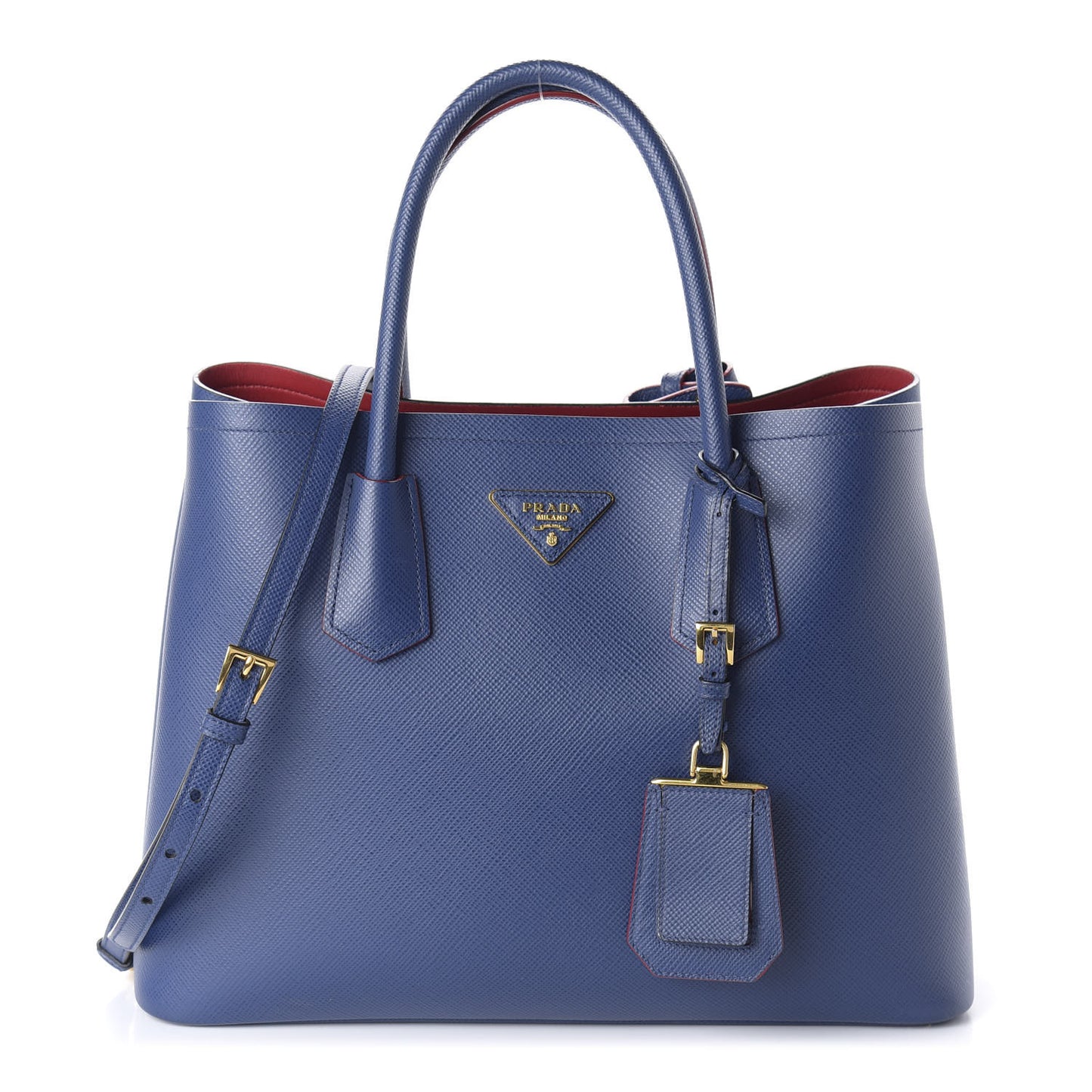 Saffiano Cuir Small Double Bag Ink Blue Fire Engine Red