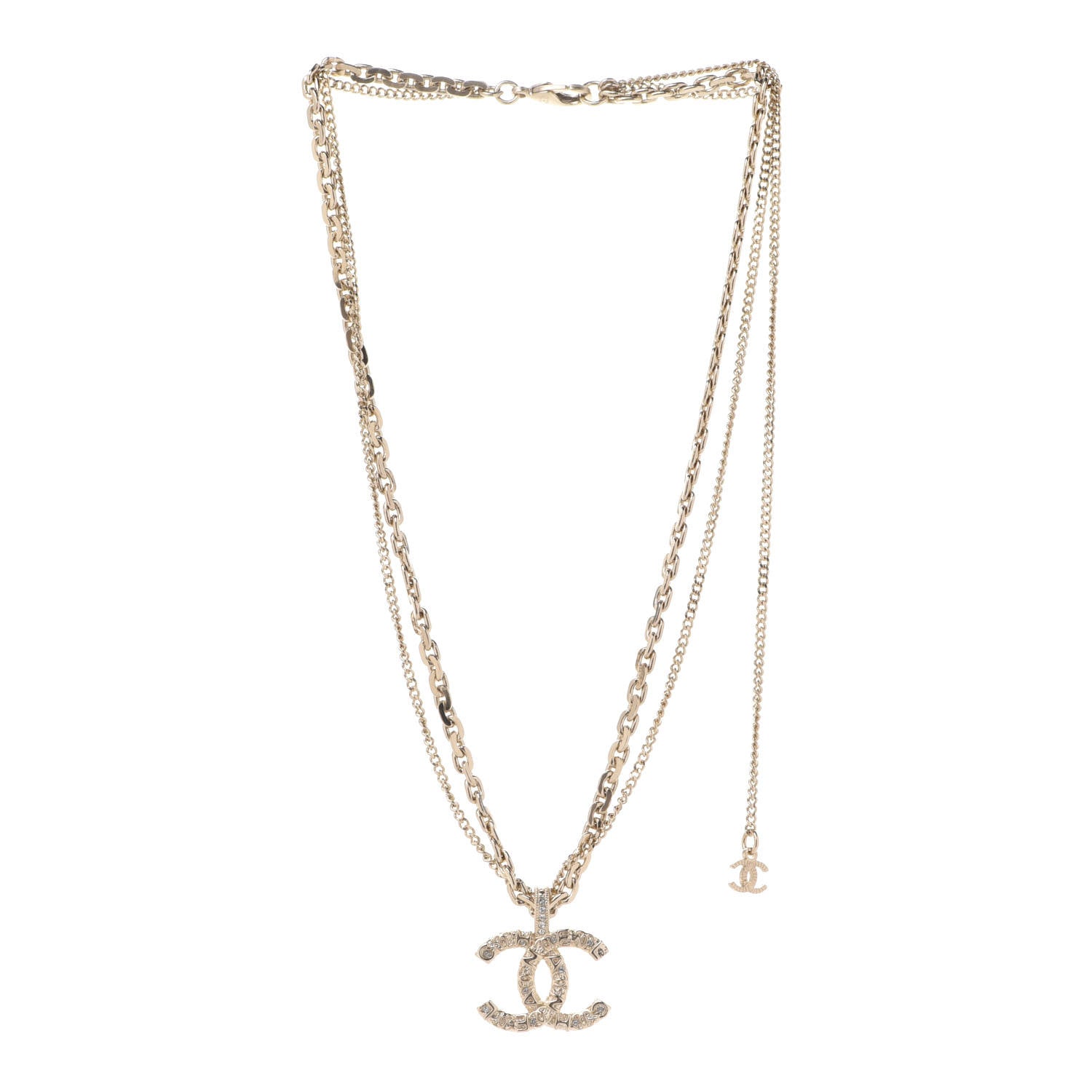 Chanel Crystal CC Multi Strand Chain Necklace Gold 3 of 6