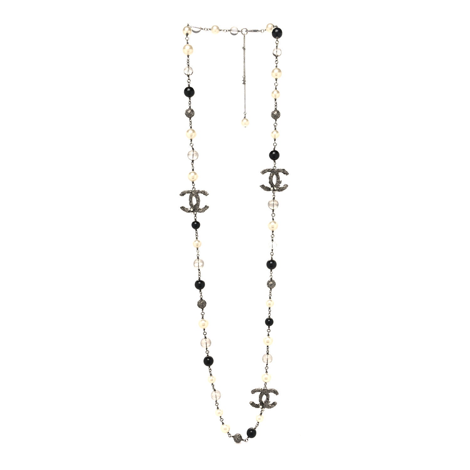 Chanel Pearl Beaded CC Long Necklace Silver Black 3 of 4