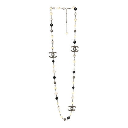 Chanel Pearl Beaded CC Long Necklace Silver Black 3 of 4