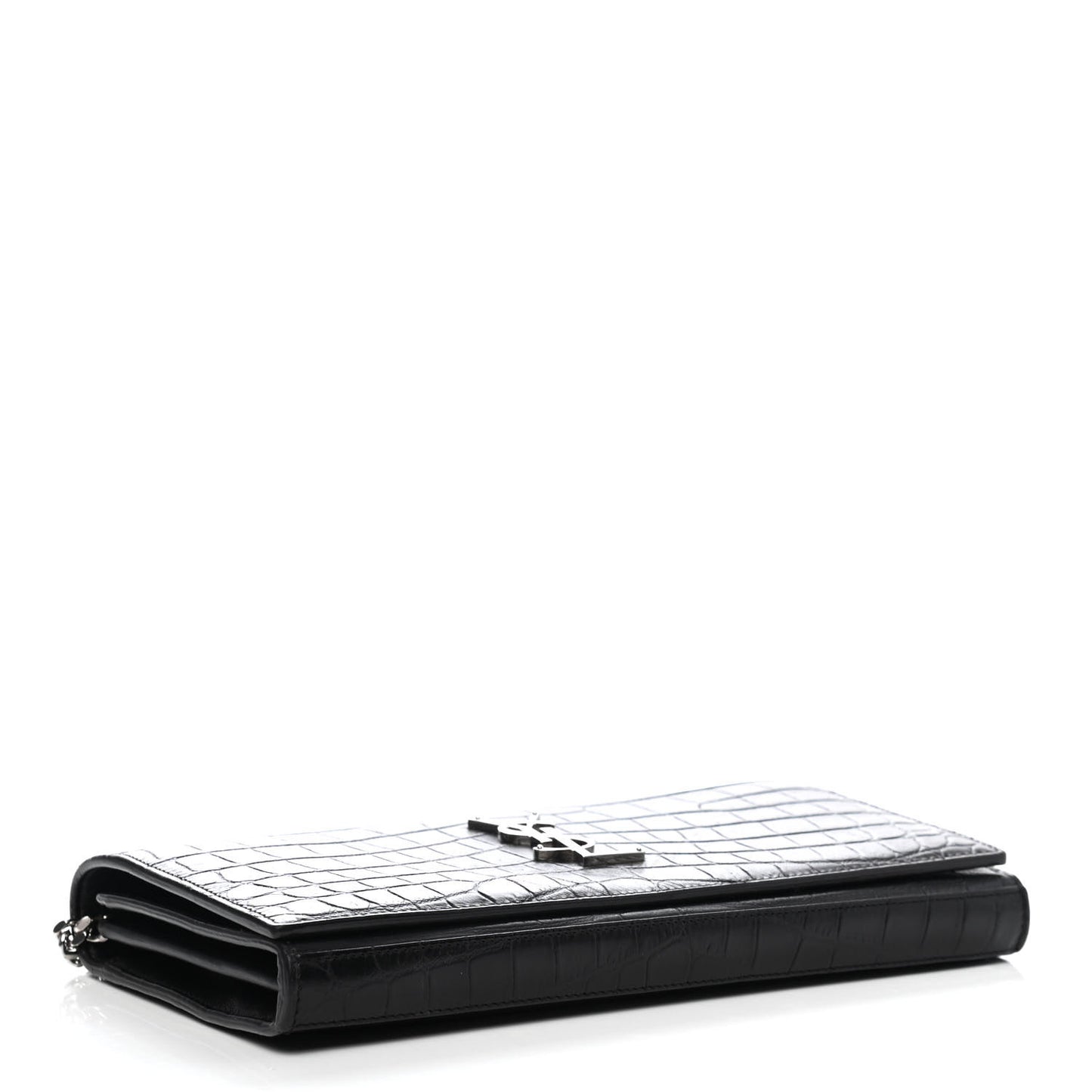 Calfskin Crocodile Embossed Monogram Chain Wallet Black