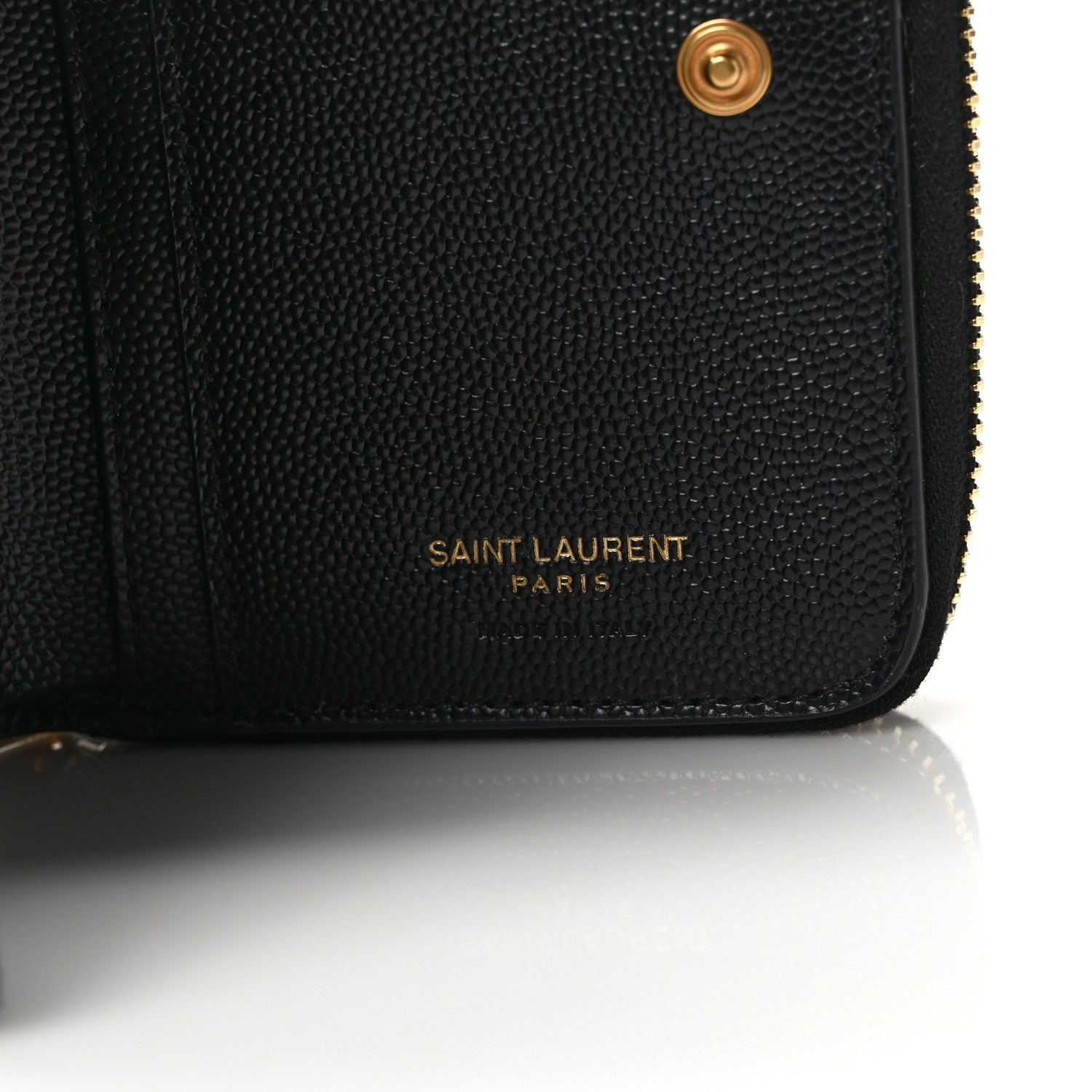 Saint Laurent Grain De Poudre Matelasse Chevron Monogram Compact Zip Around Wallet Black 6 of 7