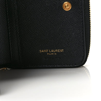 Saint Laurent Grain De Poudre Matelasse Chevron Monogram Compact Zip Around Wallet Black 6 of 7