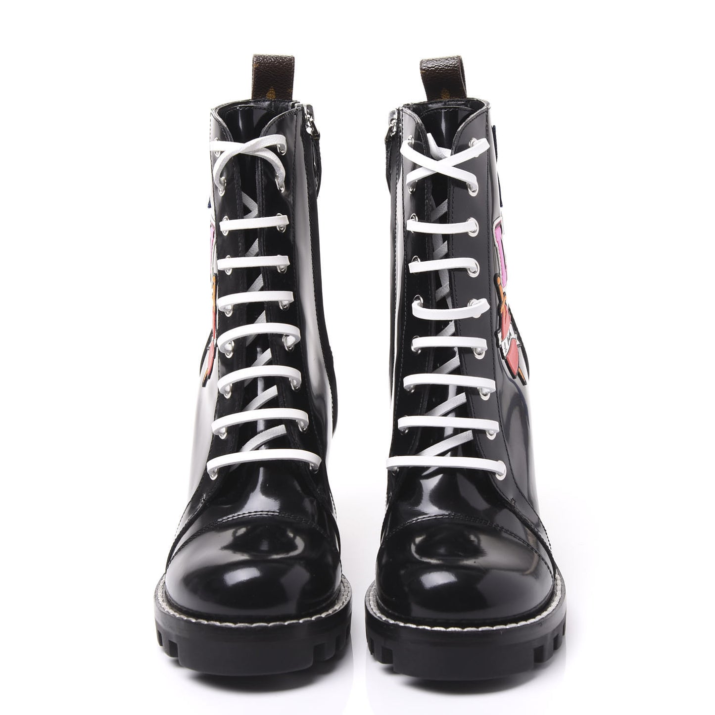 Patent Calfskin Monogram LV Black Heart Star Trail Ankle Boots 37.5 Black