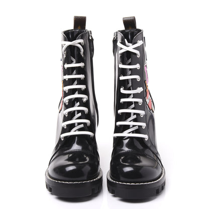 Louis Vuitton Patent Calfskin Monogram LV Black Heart Star Trail Ankle Boots 37.5 Black 3 of 8