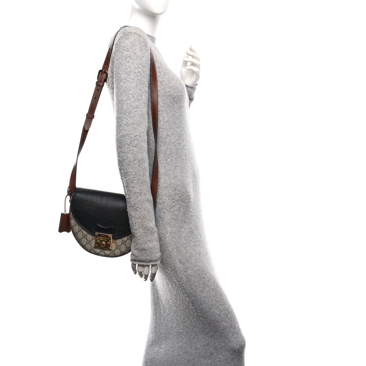 Gucci GG Supreme Monogram Calfskin Small Padlock Messenger Shoulder Bag Beige Black Cuir 2 of 10