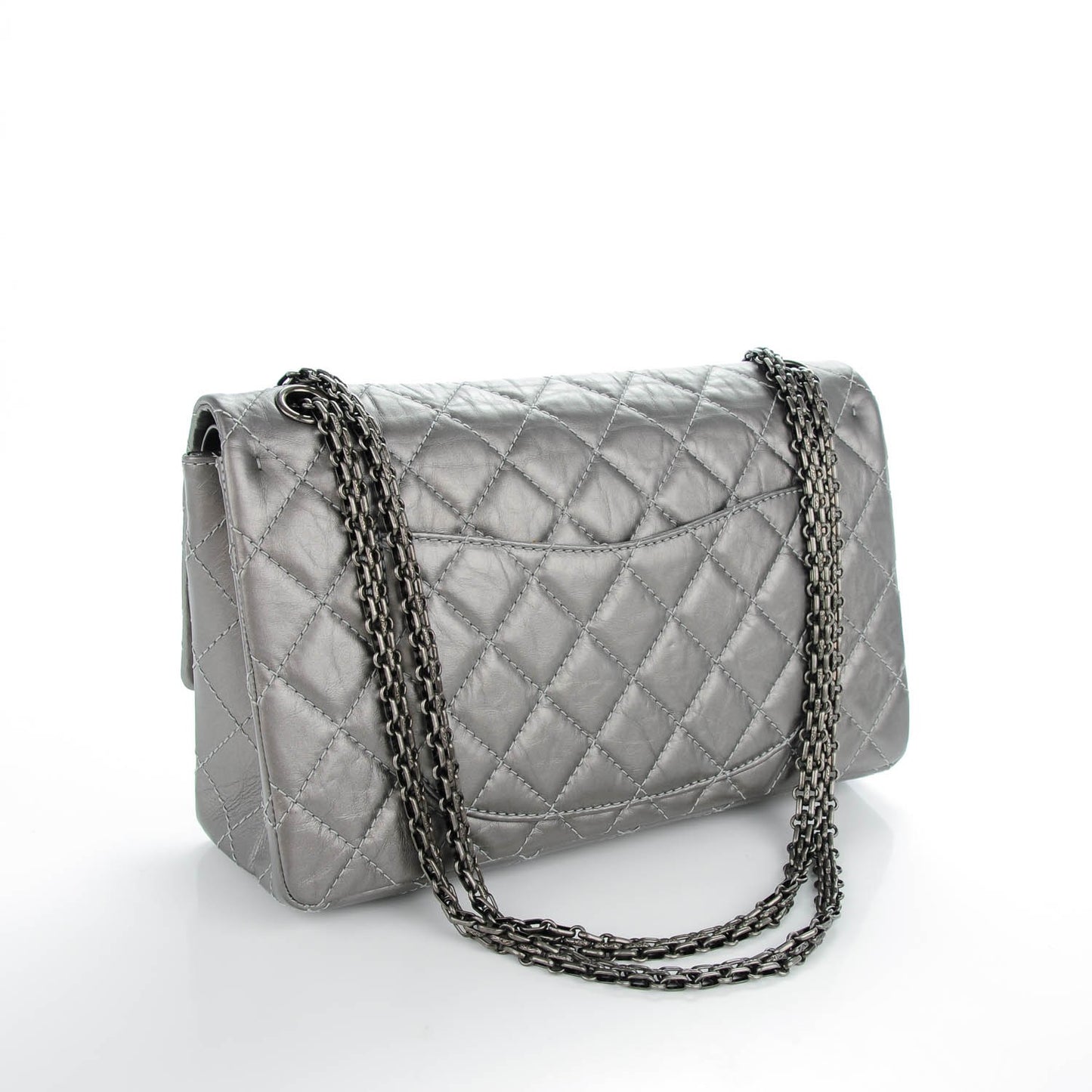 Metallic Aged Calfskin Quilted 2.55 Reissue 227 Dark Silver