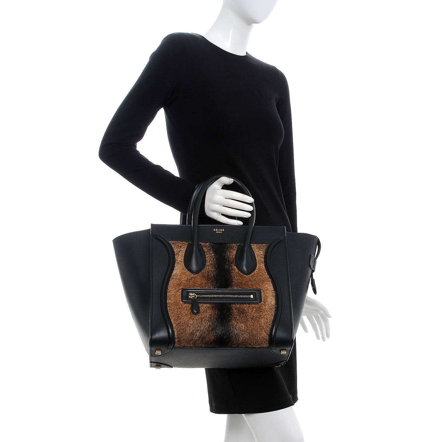Smooth Calfskin Goat Fur Mini Luggage Brown