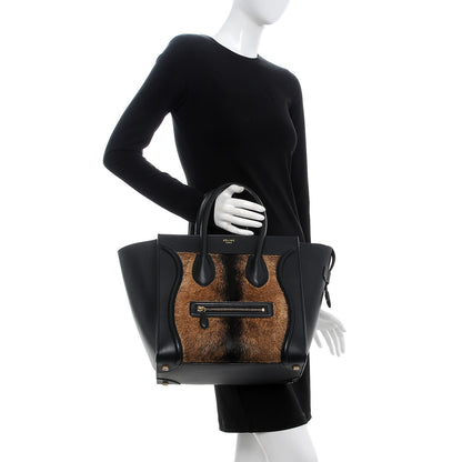 Celine Smooth Calfskin Goat Fur Mini Luggage Brown 2 of 7