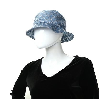 Gucci Canvas Lame GG Monogram Bucket Hat XL Light Blue Silver 2 of 6