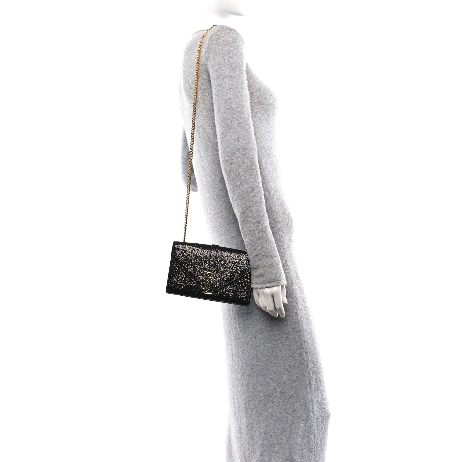 Saint Laurent Glitter Monogram Galactica Satchel Black 2 of 10