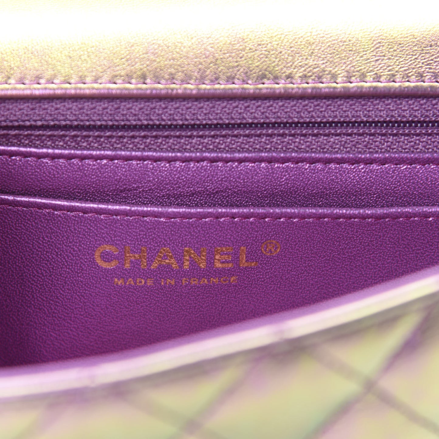 Iridescent Lambskin Quilted Mini Rectangular Flap Purple