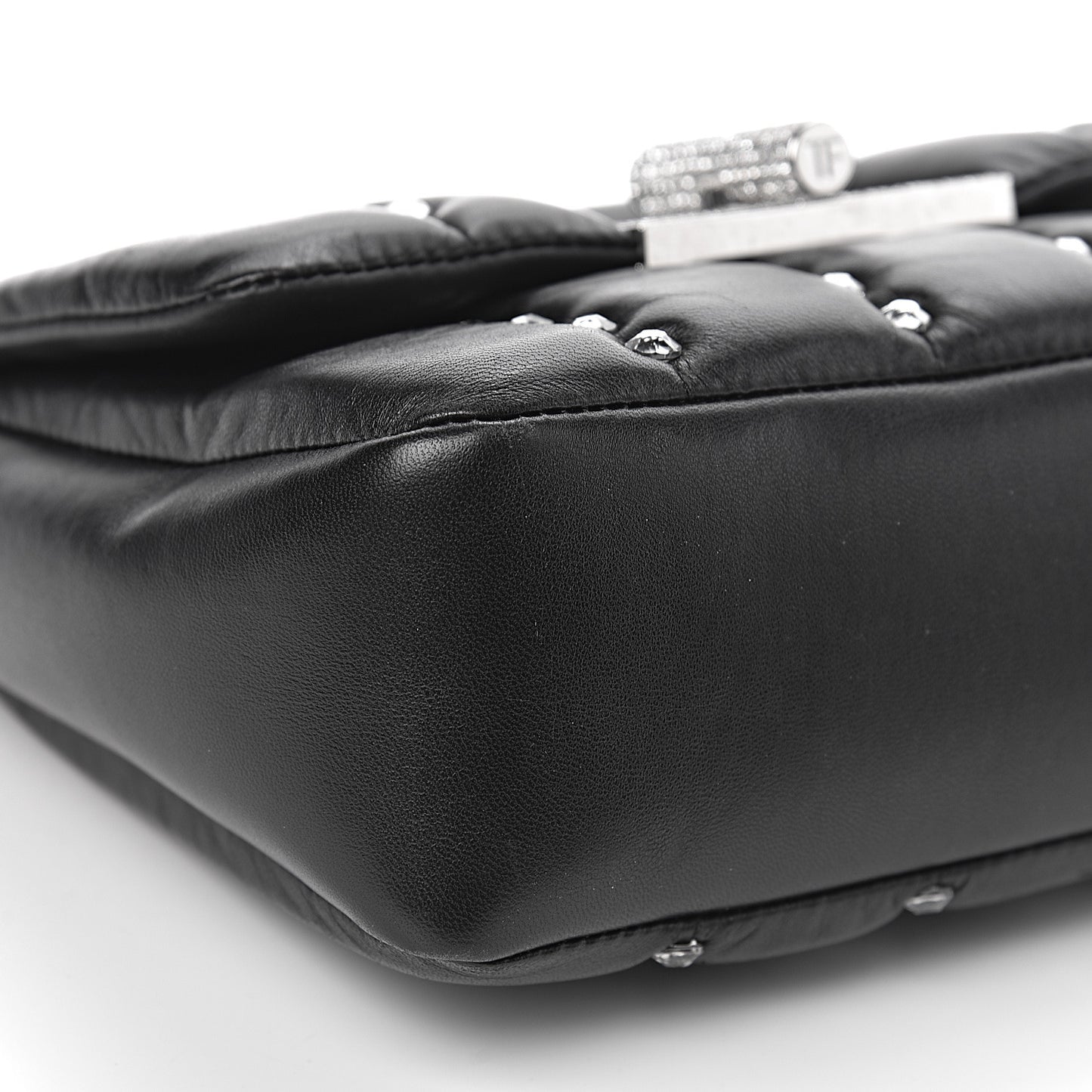 Lambskin Quilted Crystal Small Natalia Chain Bag Black