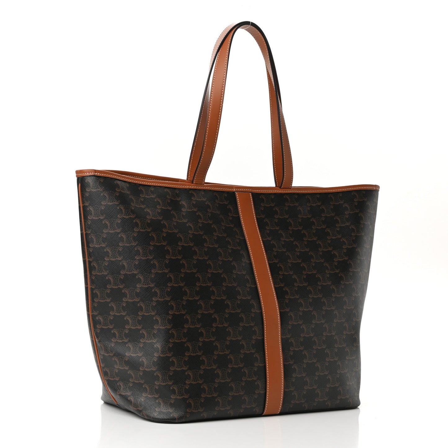 Triomphe Canvas Calfskin Medium Cabas Bag Tan