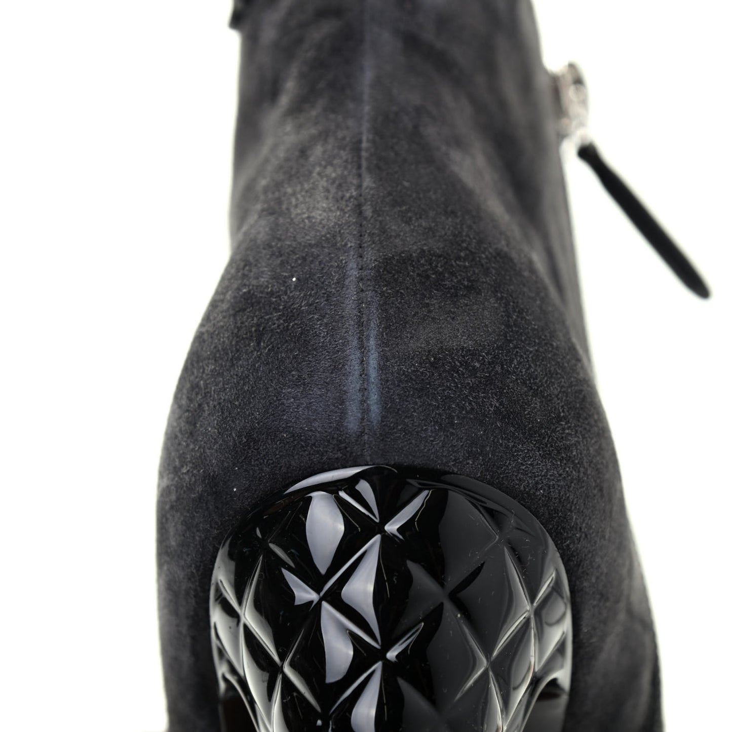 Suede Calfskin Patent Quilted Peep Toe Short Boots 38 Dark Grey