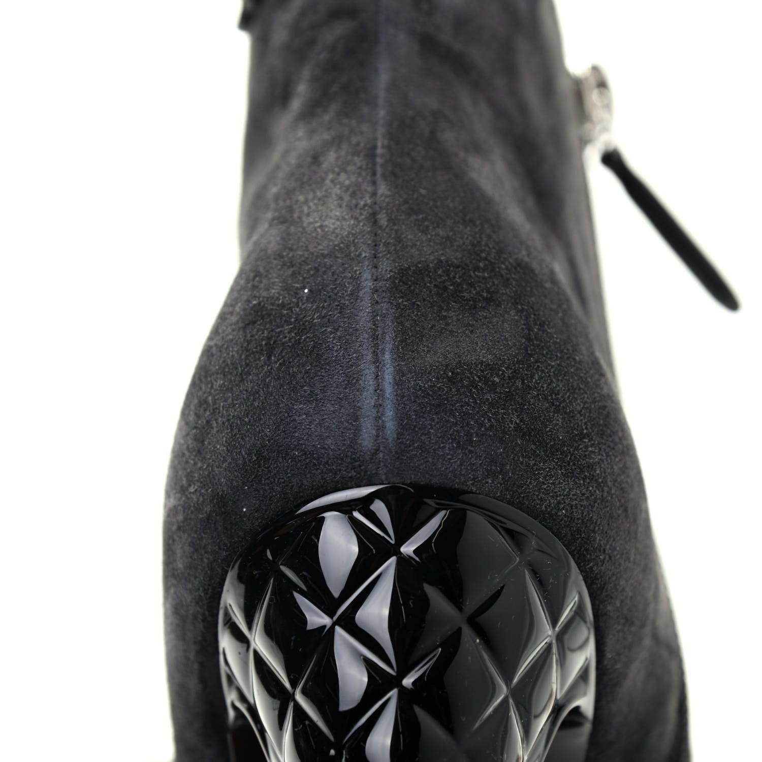 Chanel Suede Calfskin Patent Quilted Peep Toe Short Boots 38 Dark Grey 11 of 11