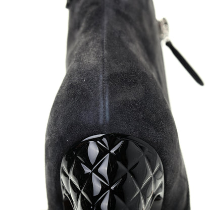 Chanel Suede Calfskin Patent Quilted Peep Toe Short Boots 38 Dark Grey 11 of 11