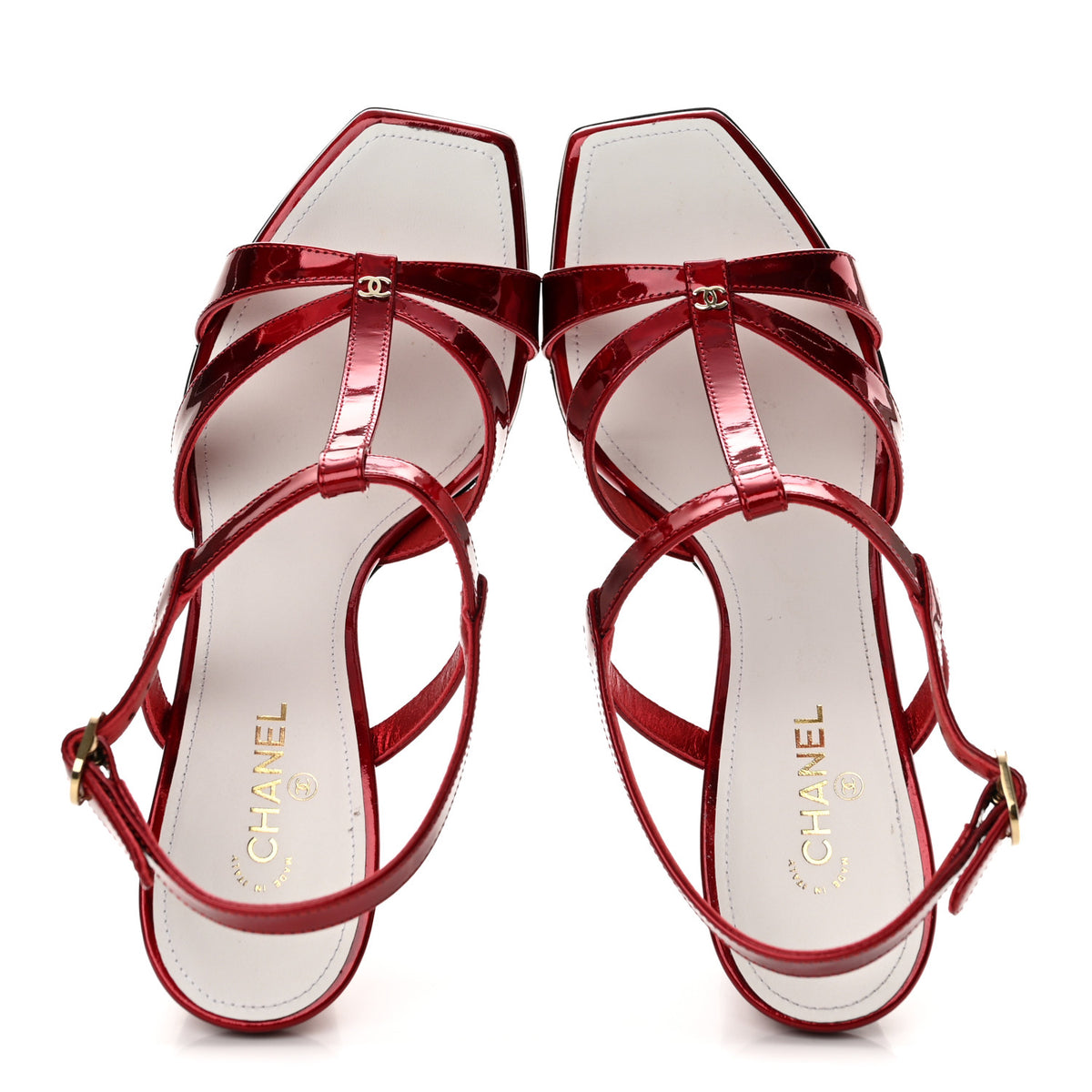 Laminated Calfskin Block Heel Sandals 37.5 Red