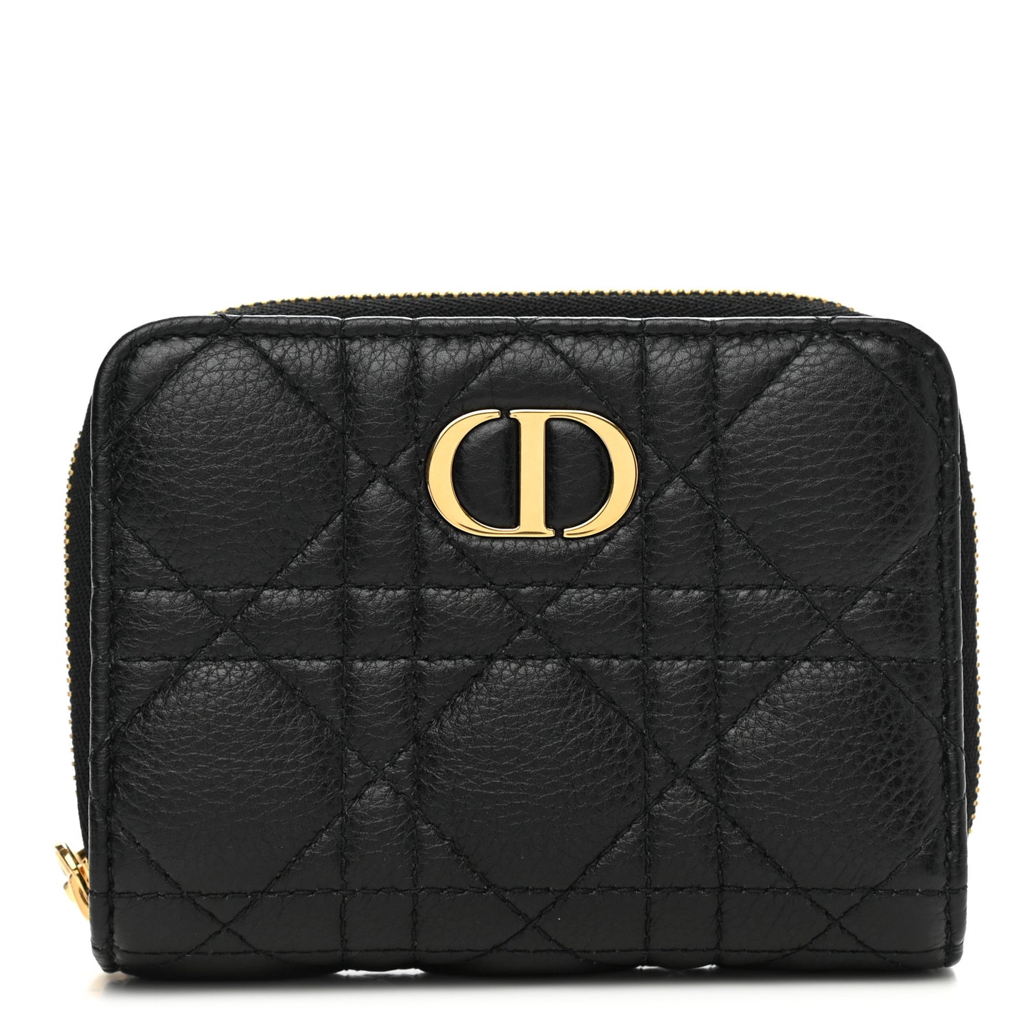 Grained Calfskin Supple Cannage Caro Scarlet Zipped Wallet Black