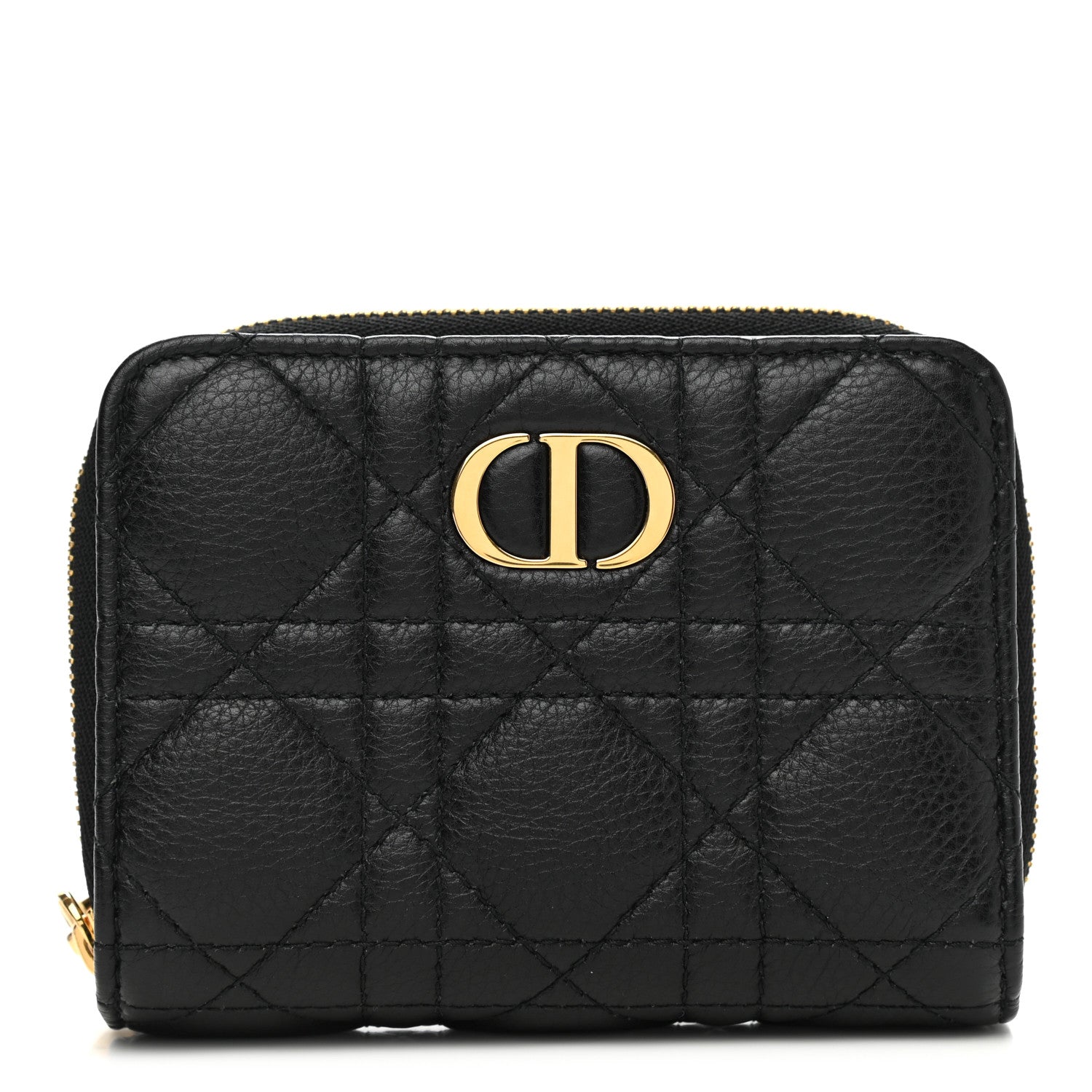 Christian Dior Grained Calfskin Supple Cannage Caro Scarlet Zipped Wallet Black 1 of 8