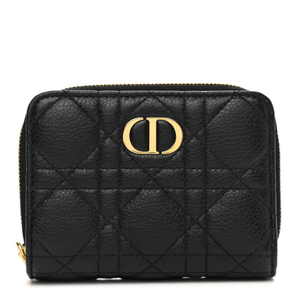 Christian Dior Grained Calfskin Supple Cannage Caro Scarlet Zipped Wallet Black 1 of 8