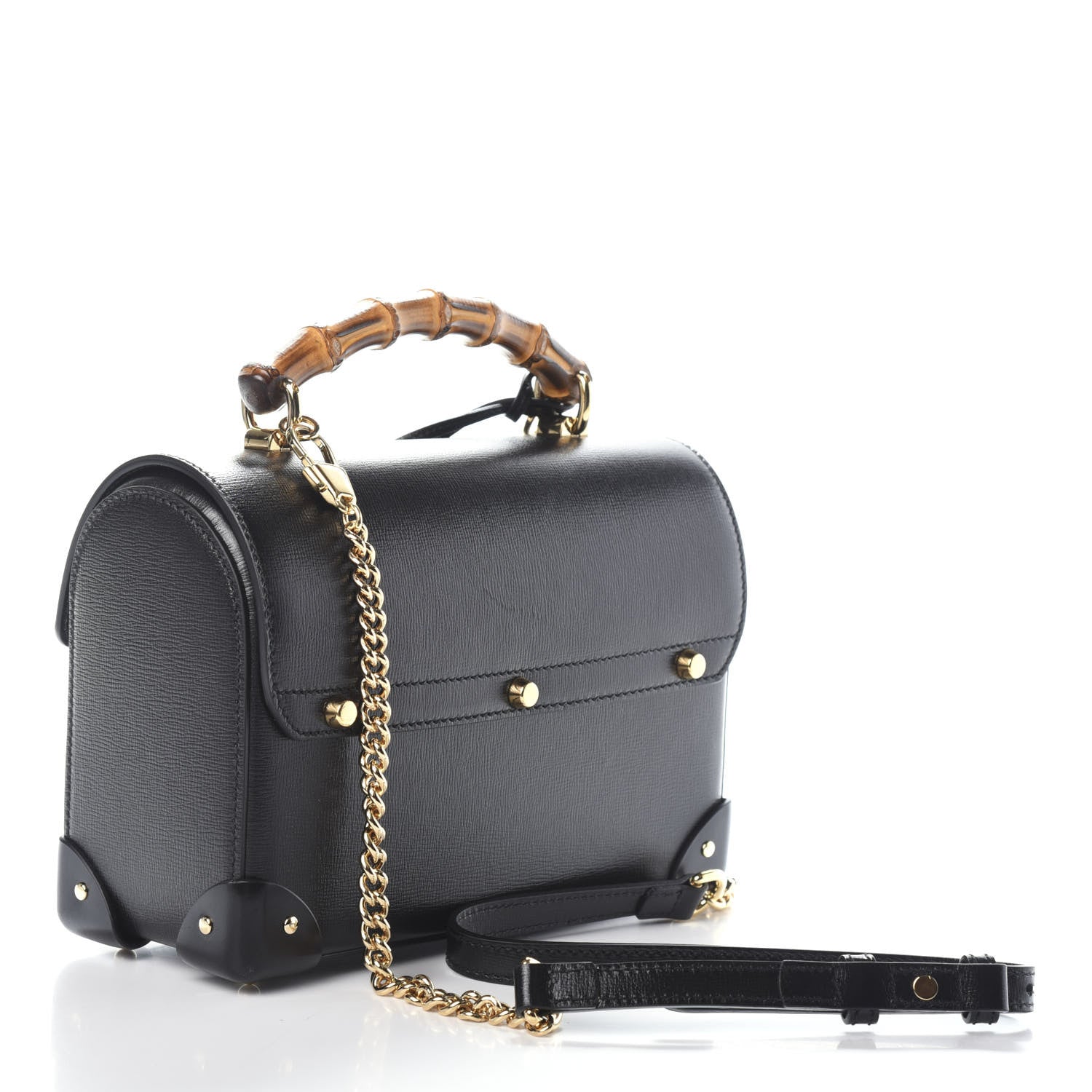 Gucci Calfskin Small Padlock Bamboo Shoulder Bag Black 3 of 9