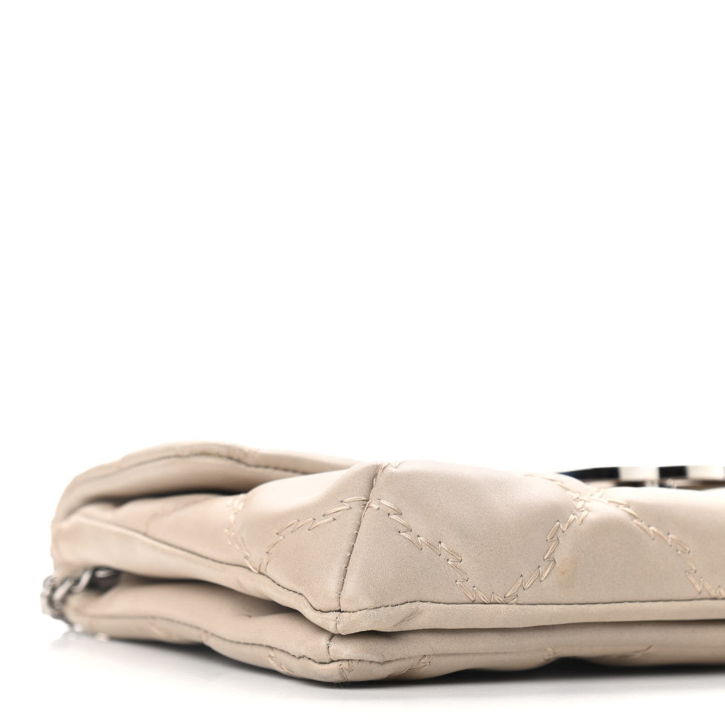 Calfskin Quilted Double Stitch Hamptons Clutch with Chain Beige Clair