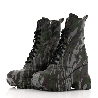 Miu Miu Crackled Calfskin Camo Print Womens Wedge Platform Combat Boots 37.5 Multicolor 4 of 14