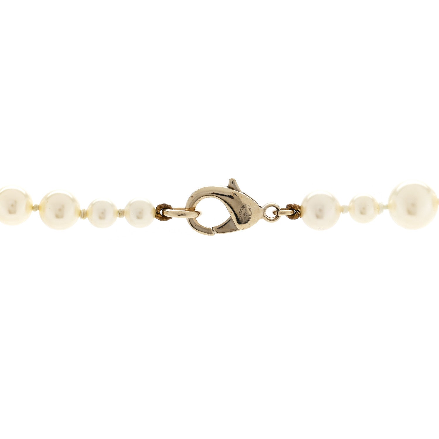 Chanel Resin Pearl Metal CC Long Necklace Golden Pearly Beige 4 of 4