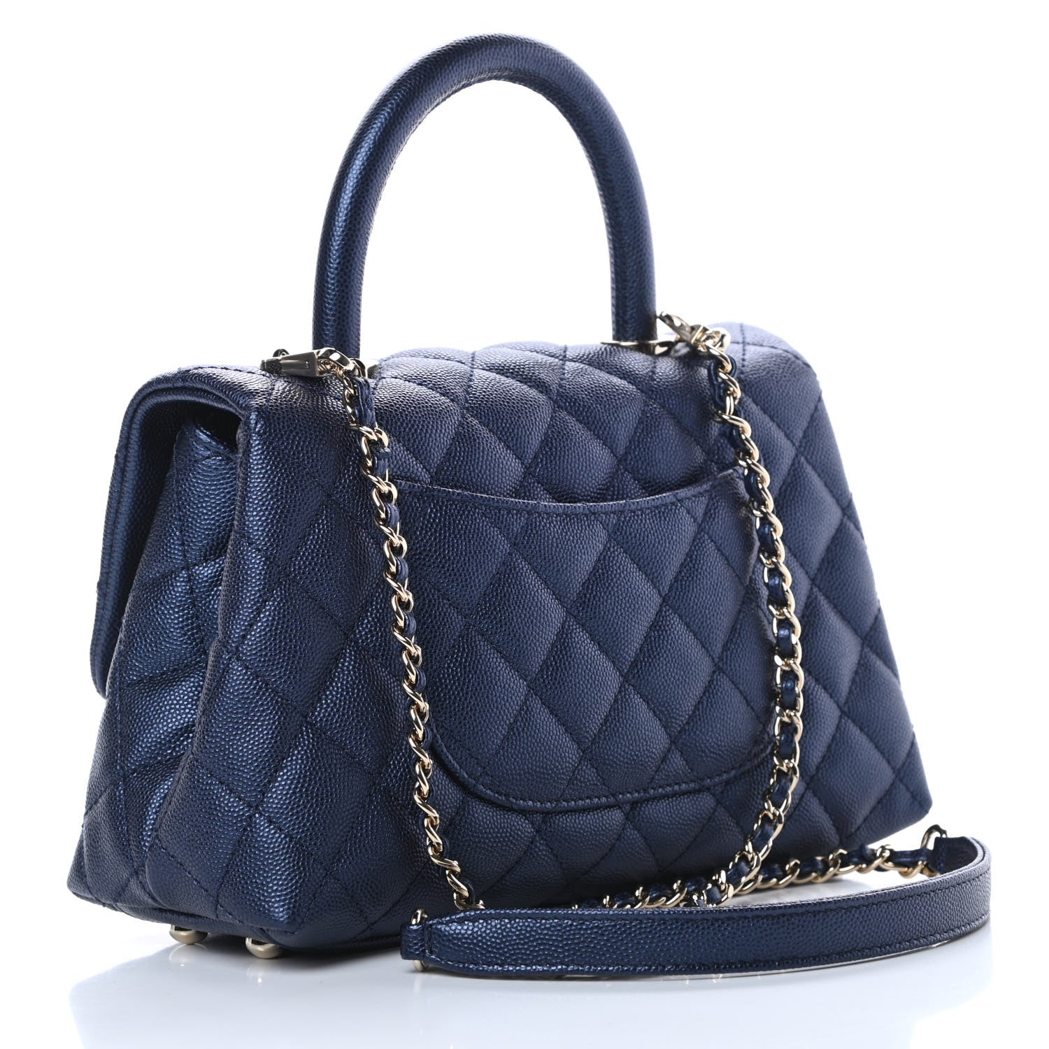 Chanel Metallic Caviar Quilted Mini Coco Handle Flap Dark Blue 3 of 11