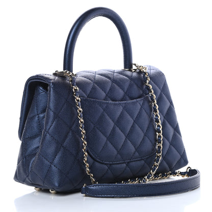 Chanel Metallic Caviar Quilted Mini Coco Handle Flap Dark Blue 3 of 11