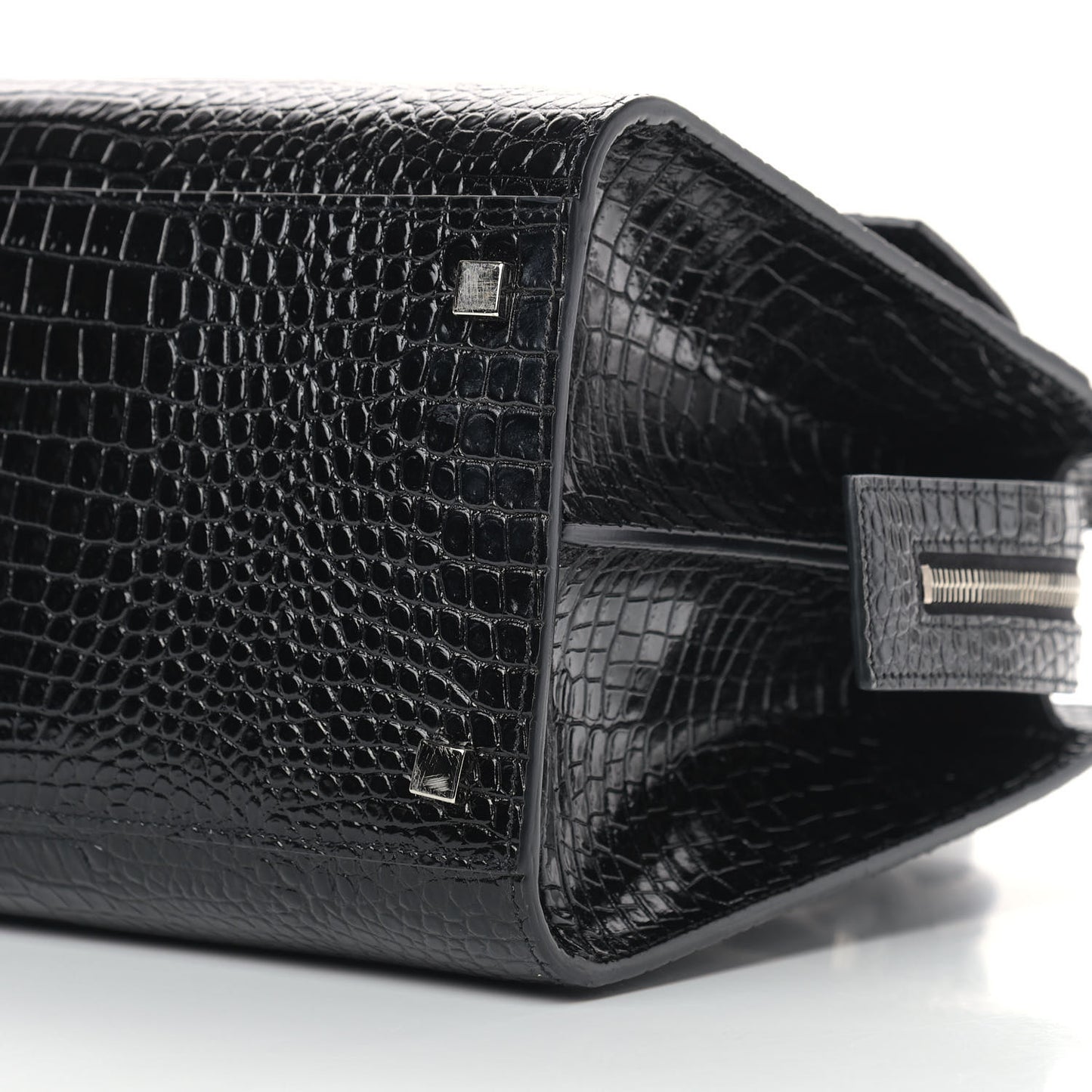 Croc Calfskin Embossed Medium Uptown Tote Black