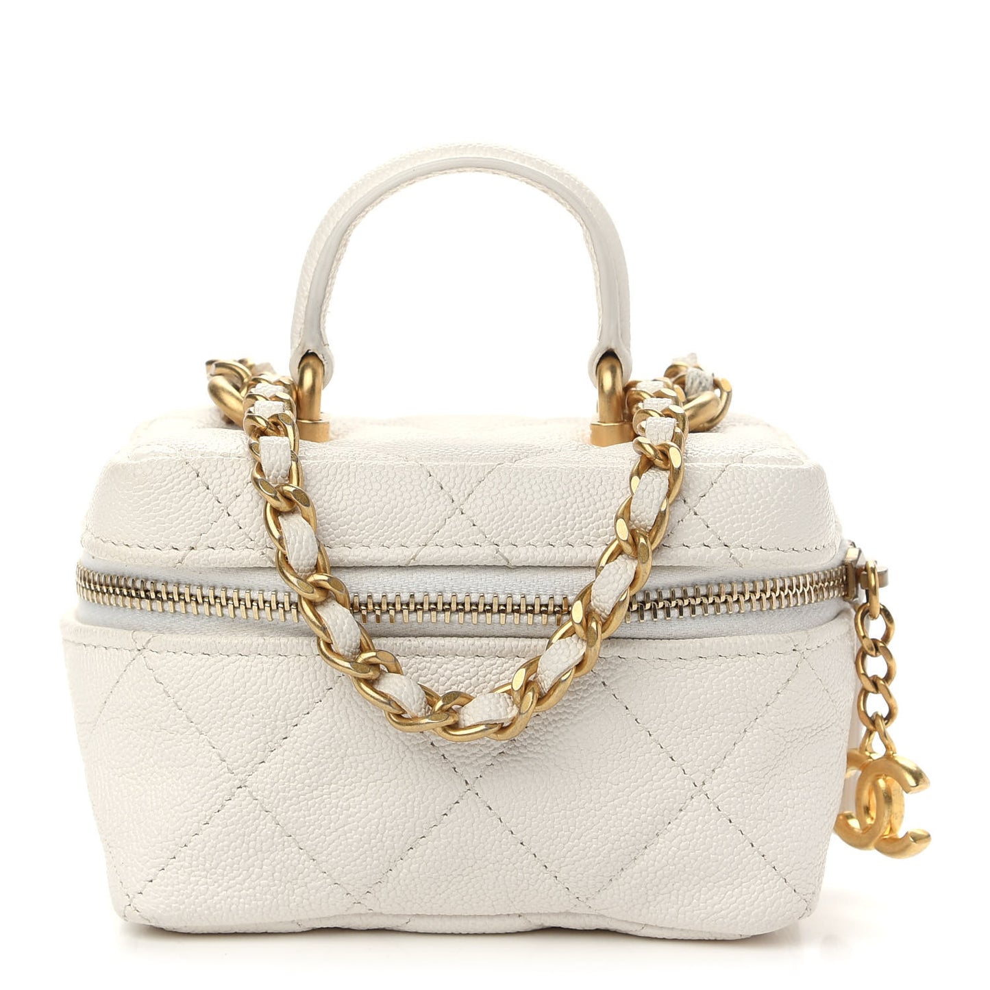 Caviar Quilted Mini Top Handle Vanity With Chain White