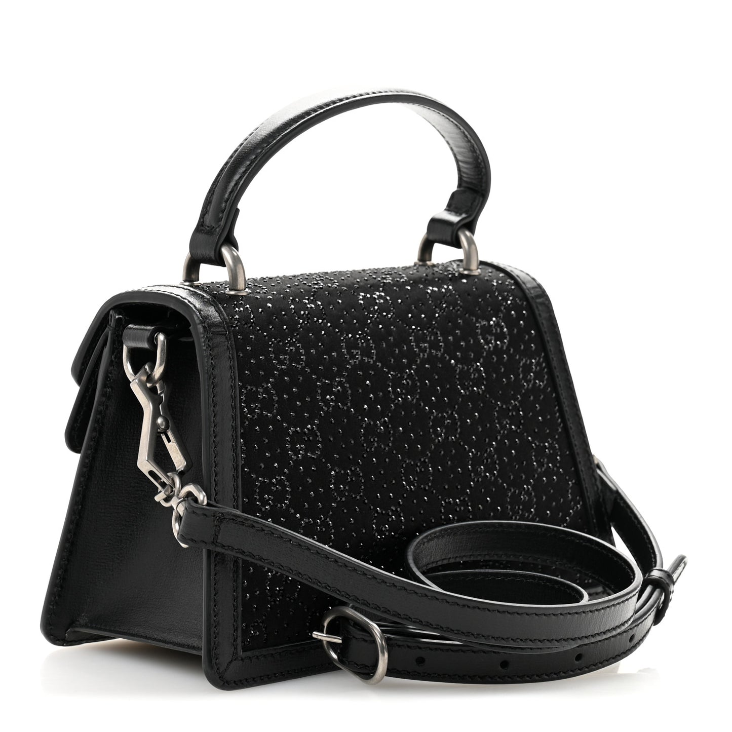 Satin Crystal GG Monogram Mini Dionysus Top Handle Bag Black