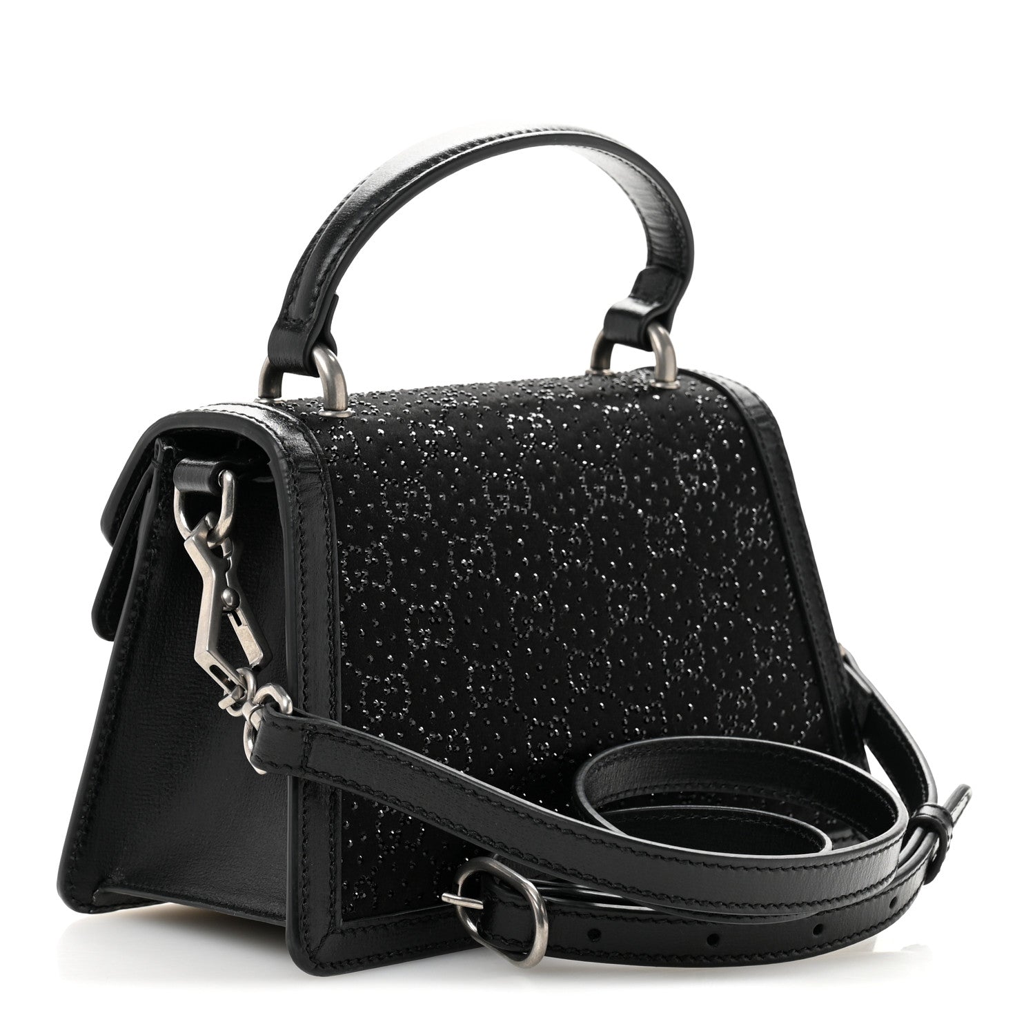 Gucci Satin Crystal GG Monogram Mini Dionysus Top Handle Bag Black 3 of 10