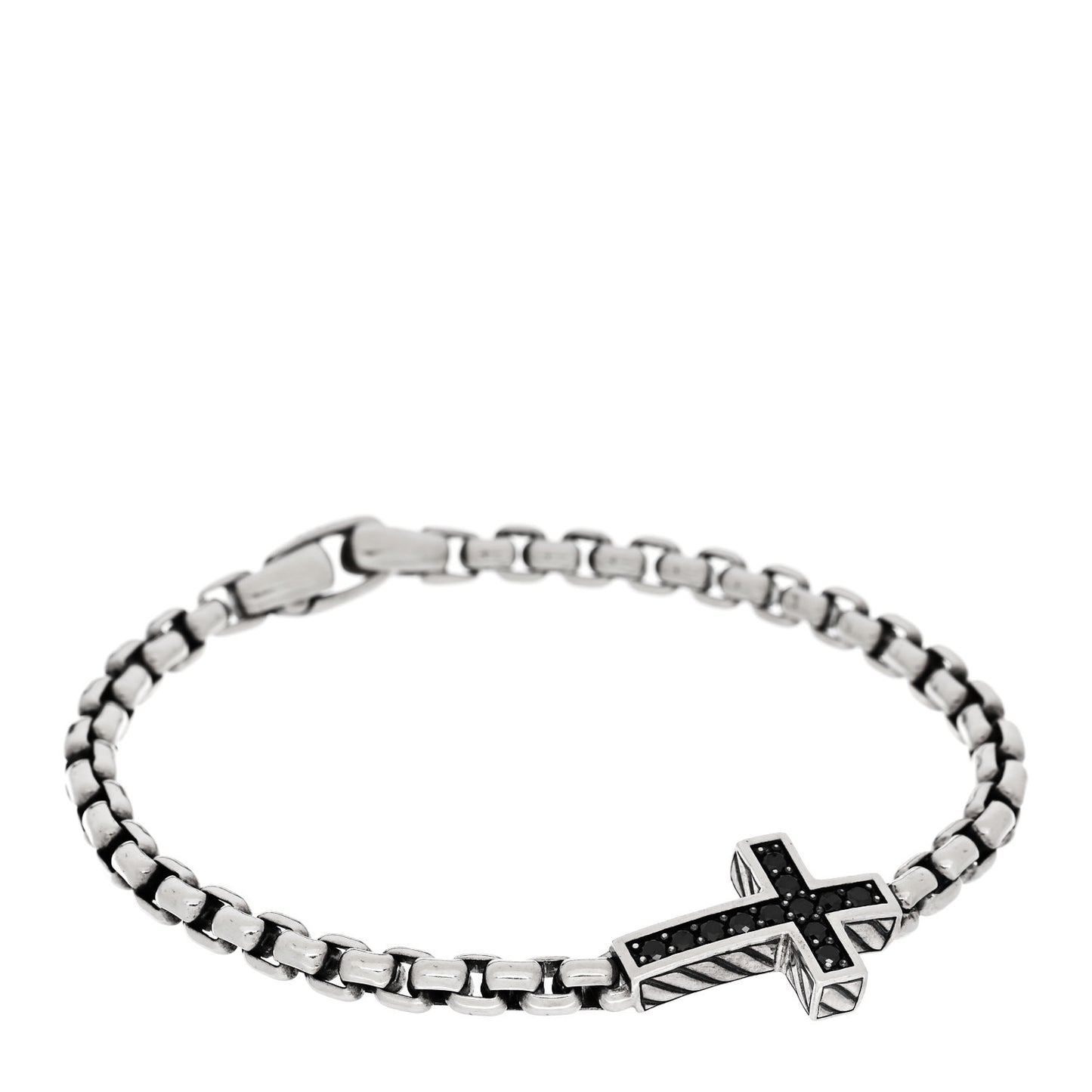 Sterling Silver Black Diamond Pave Cross Bracelet