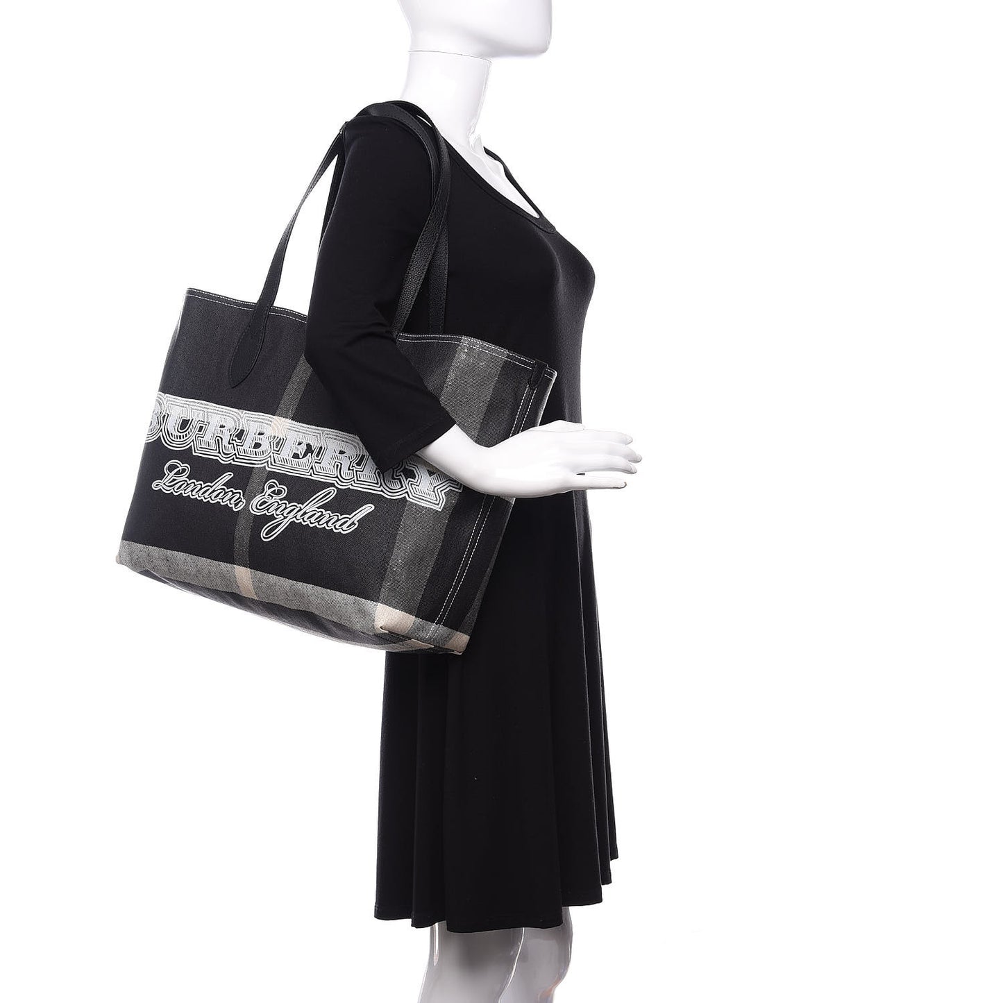 Coated Canvas Mega Check Medium Doodle Tote Black White