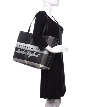 Burberry Coated Canvas Mega Check Medium Doodle Tote Black White 2 of 9