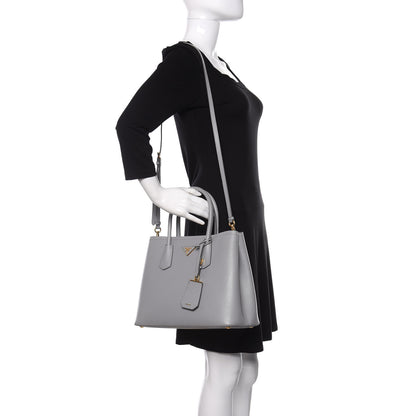 Prada Saffiano Cuir Medium Double Bag Granito Acquamarina 2 of 12