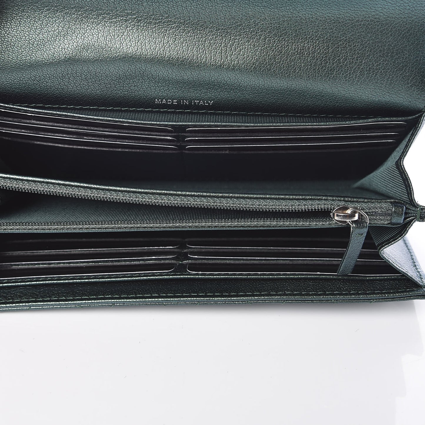 Iridescent Goatskin Quilted Large Flap Wallet Green
